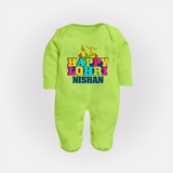 Happy Lohri | Personalised Fullbody suit  with Name - LIME GREEN - New Born (Chest 7.5")