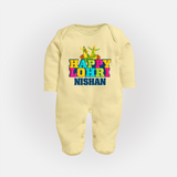 Happy Lohri | Personalised Fullbody suit  with Name - PASTEL YELLOW - New Born (Chest 7.5")