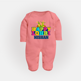 Happy Lohri | Personalised Fullbody suit  with Name - PEACH - New Born (Chest 7.5")