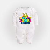 Happy Lohri | Personalised Fullbody suit  with Name - WHITE - New Born (Chest 7.5")
