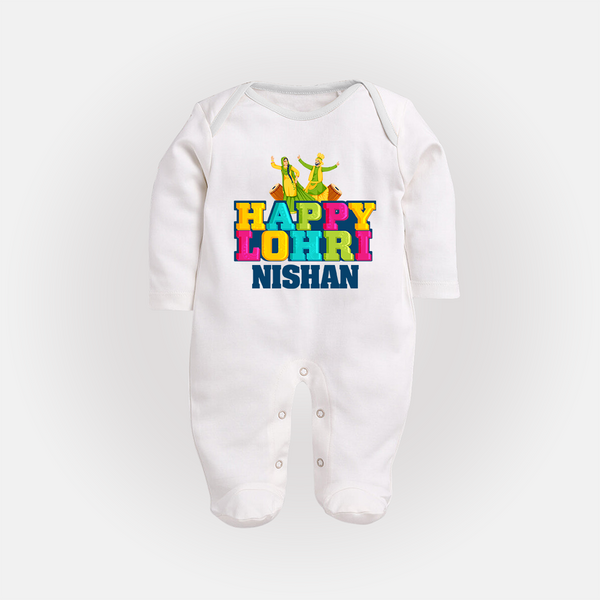 Happy Lohri | Personalised Fullbody suit  with Name - WHITE - New Born (Chest 7.5")