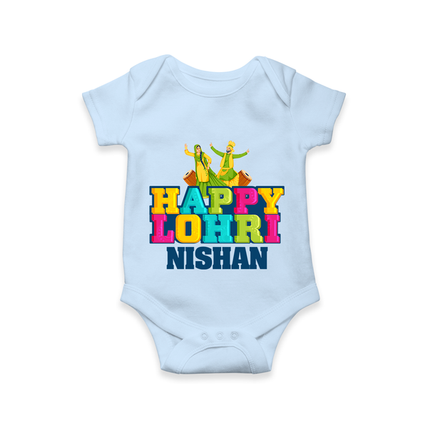 Happy Lohri | Personalised Romper  with Name - BABY BLUE - New Born (Chest 14")