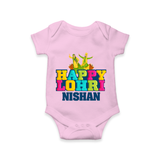 Happy Lohri | Personalised Romper  with Name - BABY PINK - New Born (Chest 14")