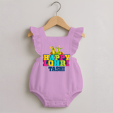Happy Lohri | Personalised Romper Frock  with Name - BABY PINK - 0 - 3 Months Old (Chest 19")