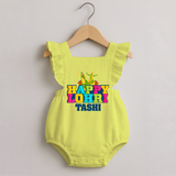 Happy Lohri | Personalised Romper Frock  with Name - PASTEL YELLOW - 0 - 3 Months Old (Chest 19")