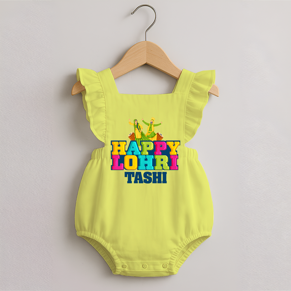 Happy Lohri | Personalised Romper Frock  with Name - PASTEL YELLOW - 0 - 3 Months Old (Chest 19")