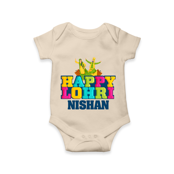 Happy Lohri | Personalised Romper  with Name - IVORY - New Born (Chest 14")