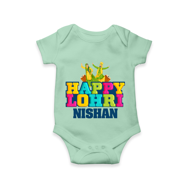 Happy Lohri | Personalised Romper  with Name - MINT GREEN - New Born (Chest 14")