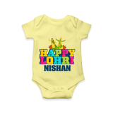 Happy Lohri | Personalised Romper  with Name - PASTEL YELLOW - New Born (Chest 14")