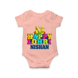 Happy Lohri | Personalised Romper  with Name - PEACH - New Born (Chest 14")