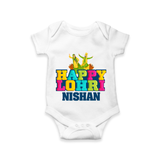 Happy Lohri | Personalised Romper  with Name - WHITE - New Born (Chest 14")