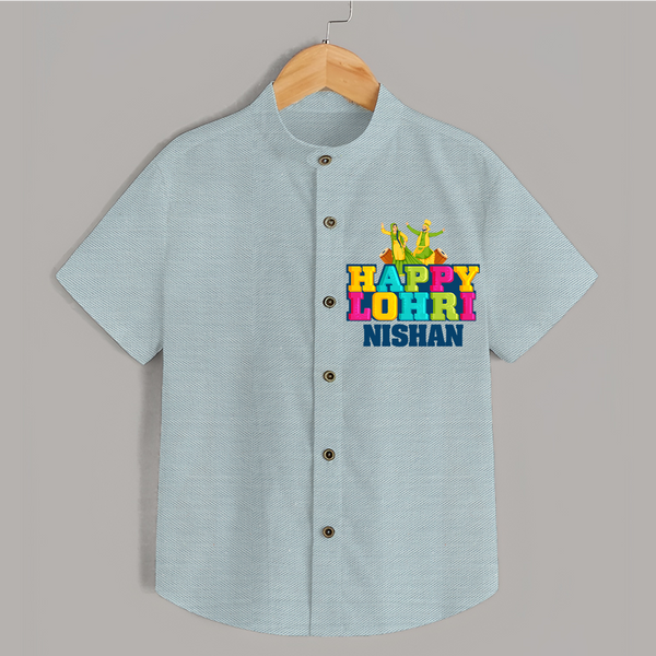 Happy Lohri | Personalised Shirt  with Name - ARCTIC BLUE - 0 - 6 Months Old (Chest 23")