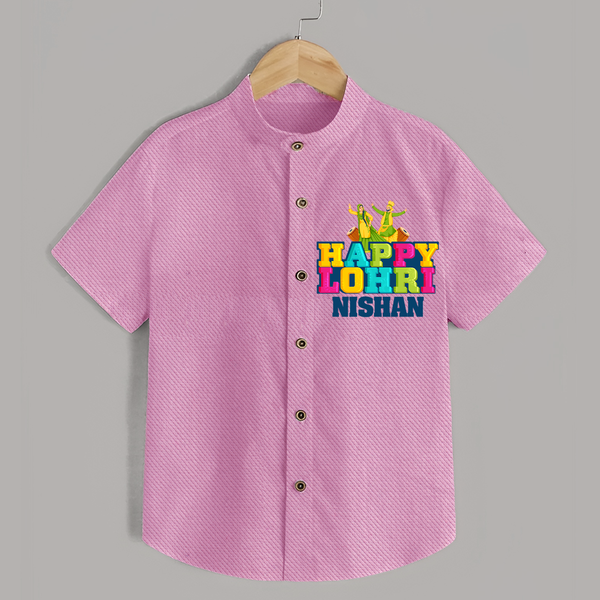 Happy Lohri | Personalised Shirt  with Name - BABY PINK - 0 - 6 Months Old (Chest 23")