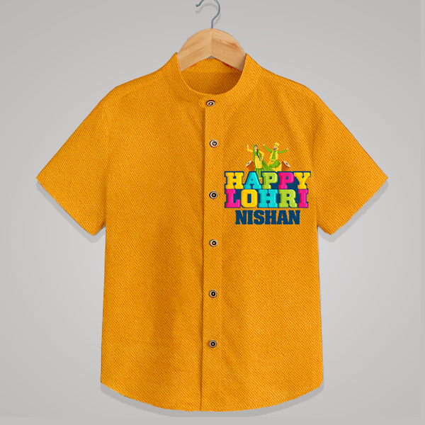 Happy Lohri | Personalised Shirt  with Name - CHROME YELLOW - 0 - 6 Months Old (Chest 23")