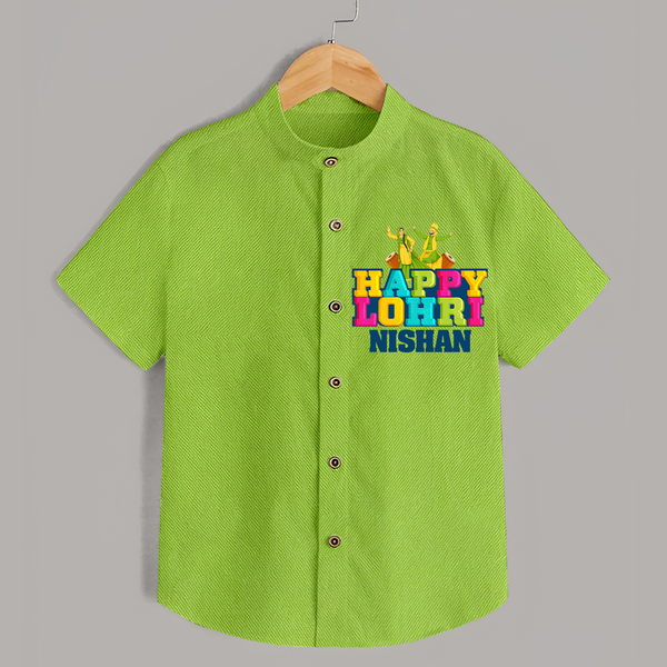 Happy Lohri | Personalised Shirt  with Name - LIME GREEN - 0 - 6 Months Old (Chest 23")
