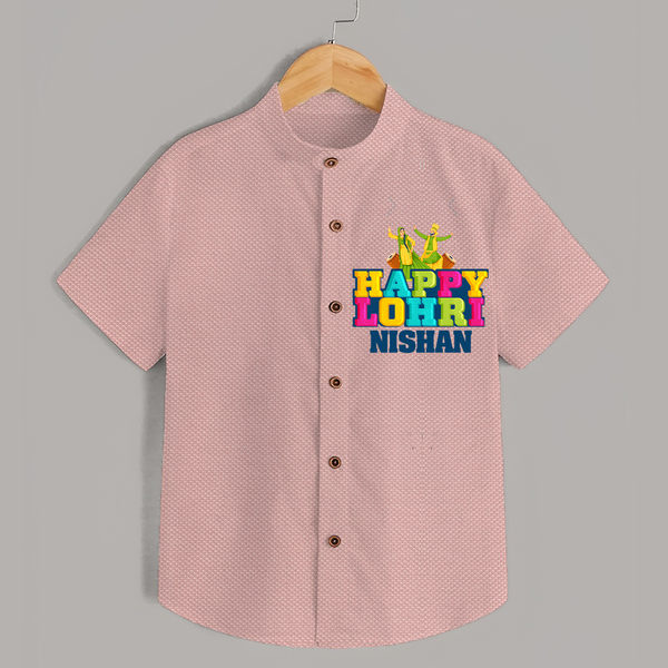 Happy Lohri | Personalised Shirt  with Name - PEACH - 0 - 6 Months Old (Chest 23")
