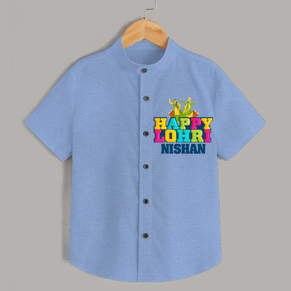 Happy Lohri | Personalised Shirt  with Name - SKY BLUE - 0 - 6 Months Old (Chest 23")