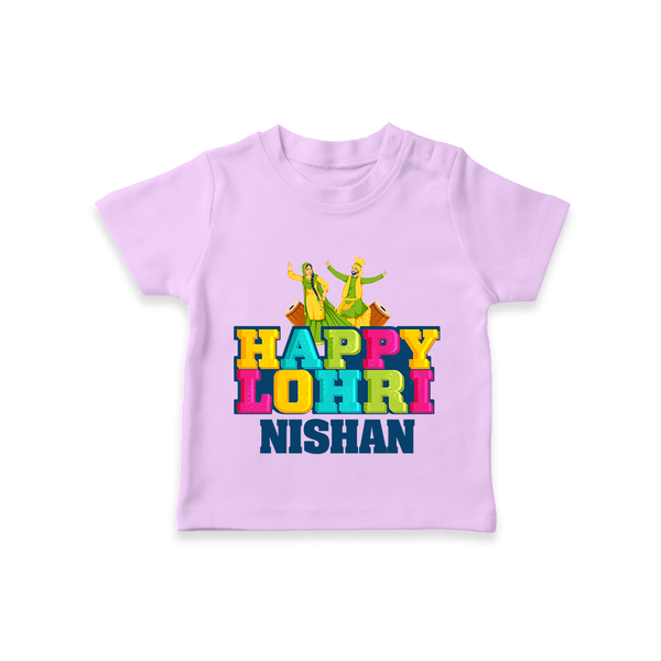 Happy Lohri | Personalised T-Shirt  with Name - LILAC - 0-5 Months Old (Chest 17")