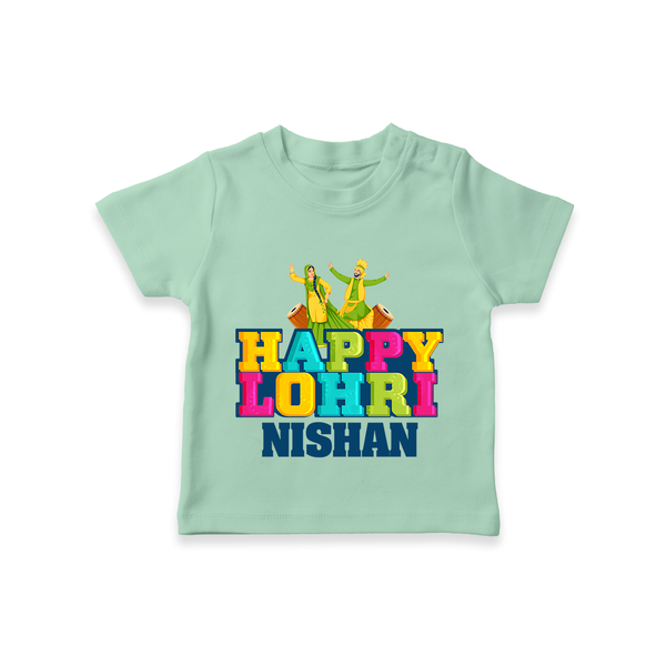 Happy Lohri | Personalised T-Shirt  with Name - MINT GREEN - 0-5 Months Old (Chest 17")
