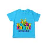 Happy Lohri | Personalised T-Shirt  with Name - SKY BLUE - 0-5 Months Old (Chest 17")