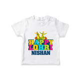 Happy Lohri | Personalised T-Shirt  with Name - WHITE - 0-5 Months Old (Chest 17")