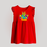 Happy Lohri | Personalised Baby Frock  with Name - RED - 0 - 3 Months Old (Chest 17")