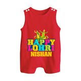 Happy Lohri | Personalised Romper Suit  with Name - RED - 0 - 5 Months Old (Chest 18")