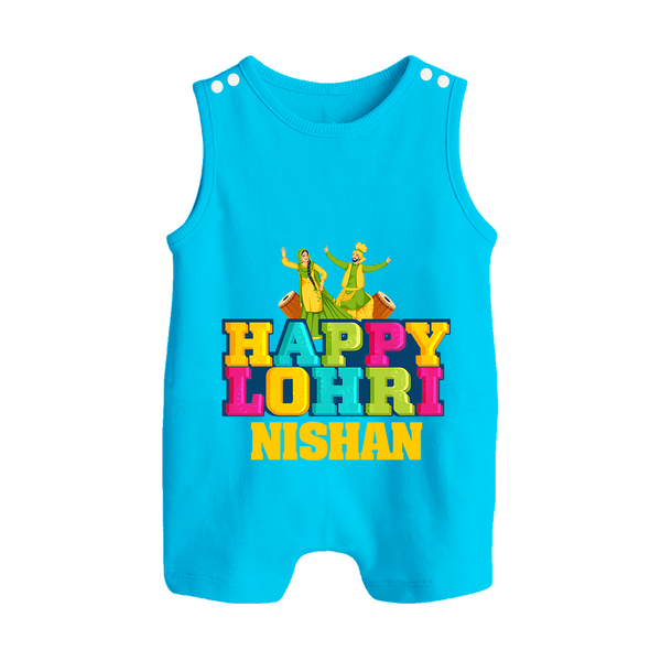 Happy Lohri | Personalised Romper Suit  with Name - SKY BLUE - 0 - 5 Months Old (Chest 18")