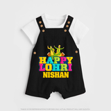 Happy Lohri | Personalised Dungaree  with Name - BLACK - 0 - 5 Months Old (Chest 18")