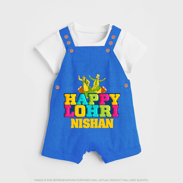 Happy Lohri | Personalised Dungaree  with Name - COBALT BLUE - 0 - 5 Months Old (Chest 18")