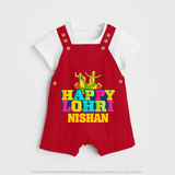 Happy Lohri | Personalised Dungaree  with Name - RED - 0 - 5 Months Old (Chest 18")