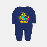 Happy Lohri | Personalised Fullbody suit  with Name - NAVY BLUE - New Born (Chest 7.5")