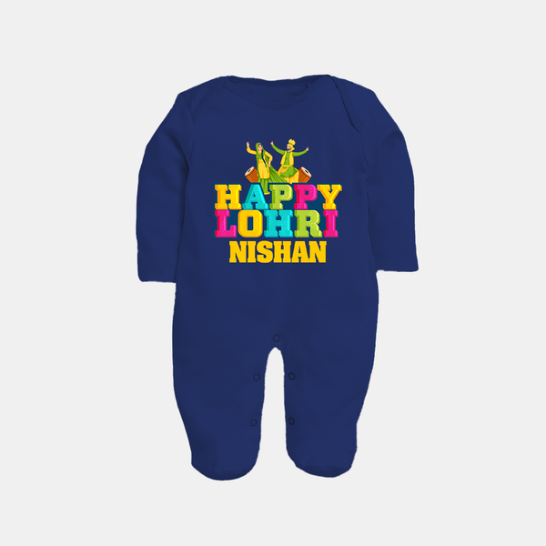 Happy Lohri | Personalised Fullbody suit  with Name - NAVY BLUE - New Born (Chest 7.5")