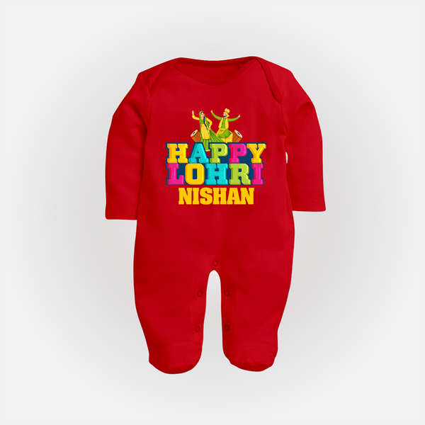 Happy Lohri | Personalised Fullbody suit  with Name - RED - New Born (Chest 7.5")