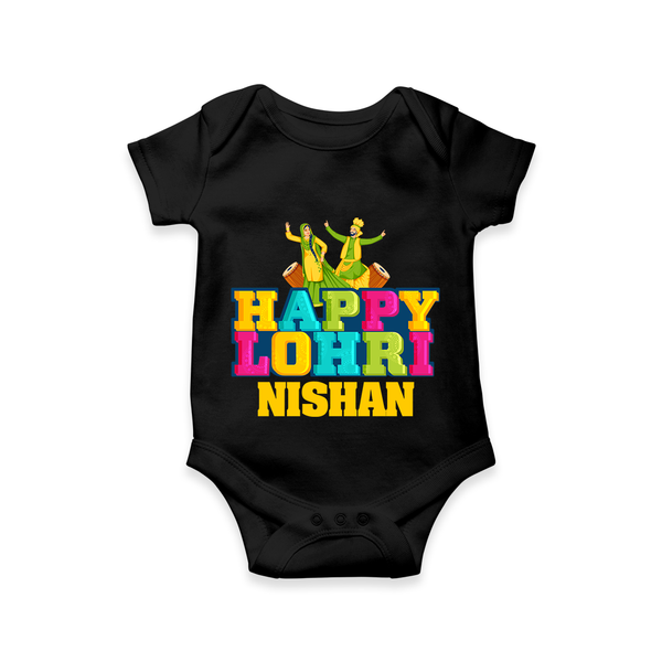 Happy Lohri | Personalised Romper  with Name - BLACK - New Born (Chest 14")