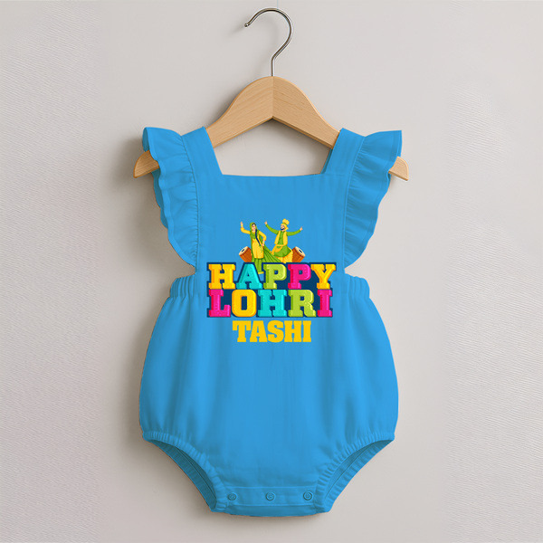 Happy Lohri | Personalised Romper Frock  with Name - SKY BLUE - 0 - 3 Months Old (Chest 19")