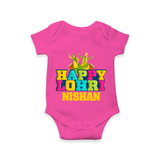 Happy Lohri | Personalised Romper  with Name - HOT PINK - New Born (Chest 14")
