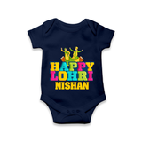 Happy Lohri | Personalised Romper  with Name - NAVY BLUE - New Born (Chest 14")
