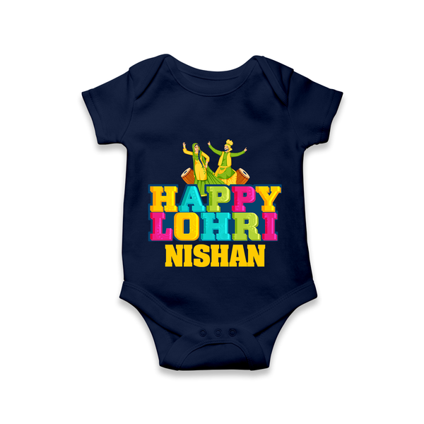 Happy Lohri | Personalised Romper  with Name - NAVY BLUE - New Born (Chest 14")