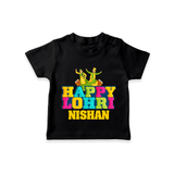 Happy Lohri | Personalised T-Shirt  with Name - BLACK - 0-5 Months Old (Chest 17")