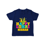 Happy Lohri | Personalised T-Shirt  with Name - NAVY BLUE - 0-5 Months Old (Chest 17")