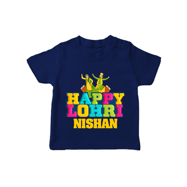 Happy Lohri | Personalised T-Shirt  with Name - NAVY BLUE - 0-5 Months Old (Chest 17")