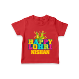 Happy Lohri | Personalised T-Shirt  with Name - RED - 0-5 Months Old (Chest 17")