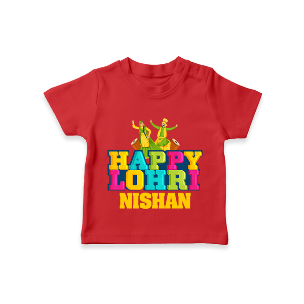 Happy Lohri | Personalised T-Shirt  with Name - RED - 0-5 Months Old (Chest 17")