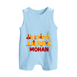 Happy Lohri | Customized Romper Suit  with Name - BABY BLUE - 0 - 5 Months Old (Chest 18")