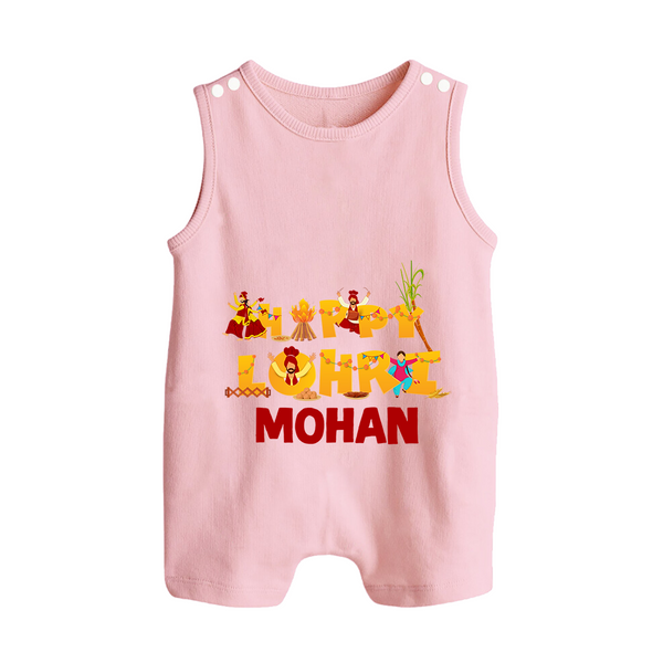 Happy Lohri | Customized Romper Suit  with Name - BABY PINK - 0 - 5 Months Old (Chest 18")