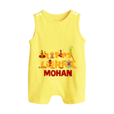 Happy Lohri | Customized Romper Suit  with Name - PASTEL YELLOW - 0 - 5 Months Old (Chest 18")