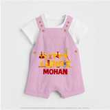 Happy Lohri | Customized Dungaree  with Name - BABY PINK - 0 - 5 Months Old (Chest 18")
