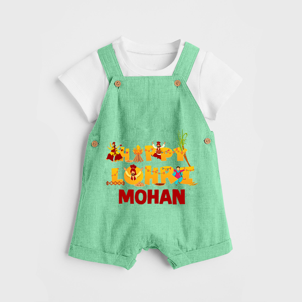 Happy Lohri | Customized Dungaree  with Name - GREEN - 0 - 5 Months Old (Chest 18")