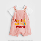 Happy Lohri | Customized Dungaree  with Name - PEACH - 0 - 5 Months Old (Chest 18")